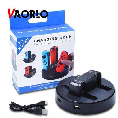 VAORLO Supporto per caricabatterie 4 in 1 per Switch Joycon Dock Stazione di ricarica con indicatore LED compatibile con accessori per giochi Nintendo Switch