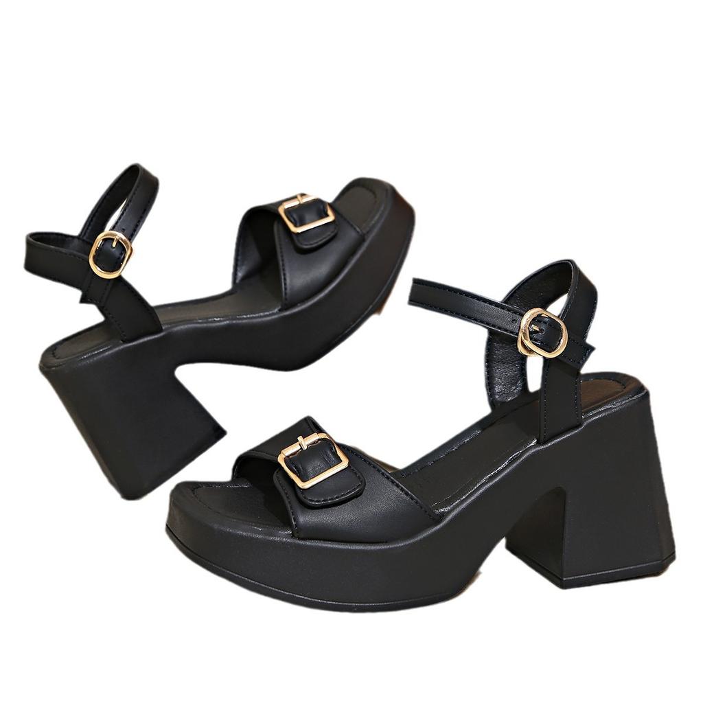 Coarse heel sandals women's summer new thick-soled fashion wedge heel waterproof table one-word buckle high heels