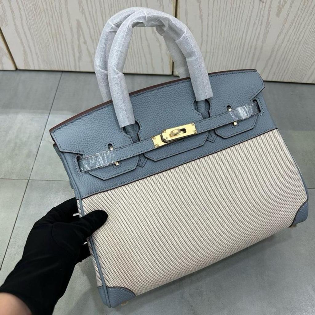 Borsa in Tela Platino con Pelle di Mucca Stampata Litchi Strato Superiore 25-30CM (H02 Tessuto BK)