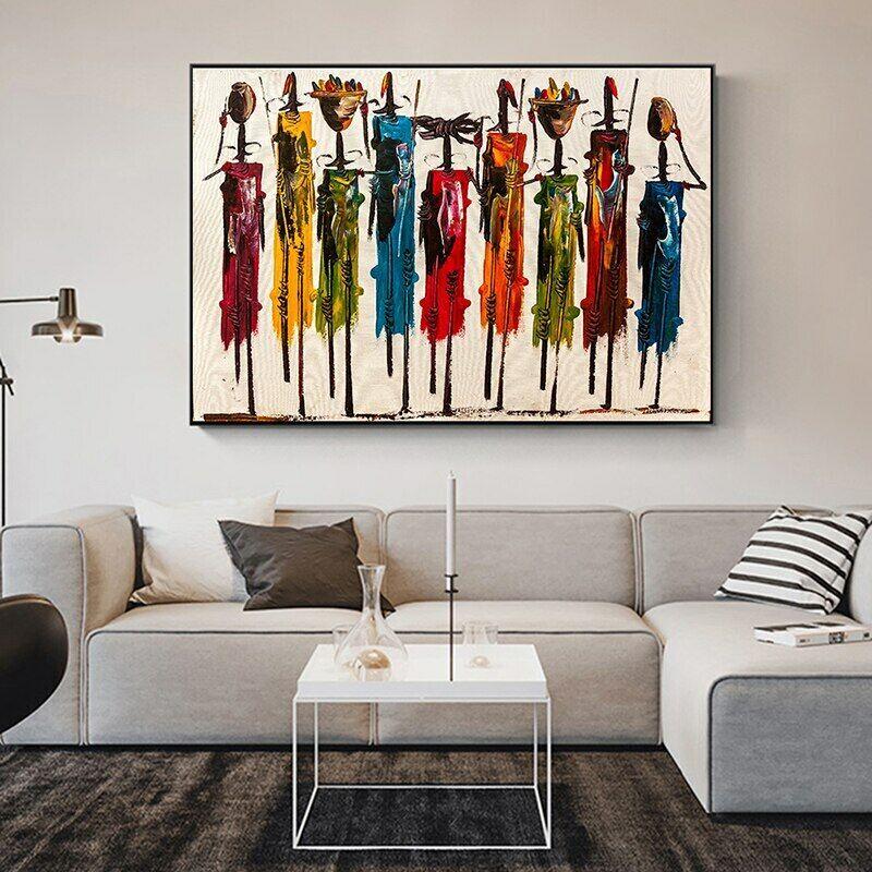 Abstraktes farbenfrohes Gemälde einer afrikanischen Frau auf Leinwand, Graffiti-Poster, Druckkunstbild für Wohnzimmer, Heimdekoration