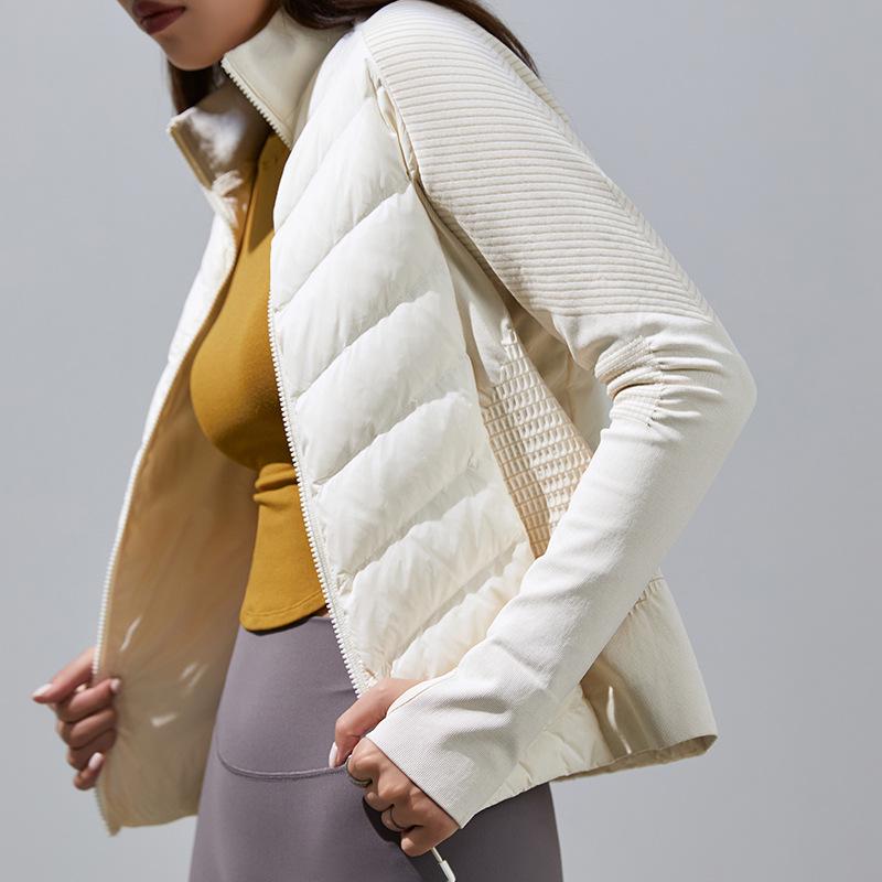 Damen Leichte Winterweiße Gänsedaunen Yoga Jacke – Figurbetont, Winddicht Outdoor Sportmantel