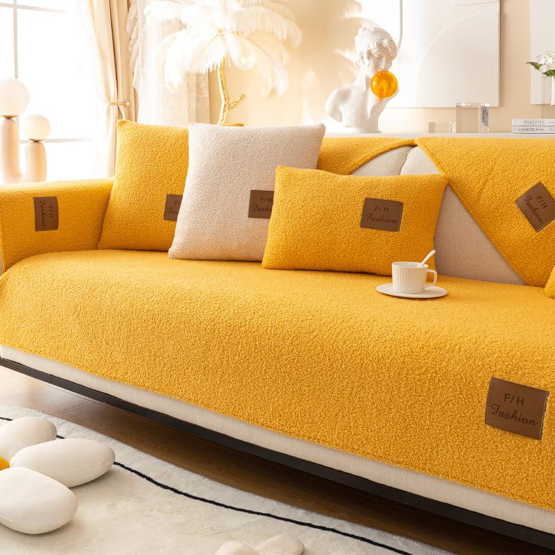 Nordic Teddy Velvet Sofa Cushion Thickened Plush Cushion Anti-slip Leather Sofa Cover High-grade Simple Anti-slip