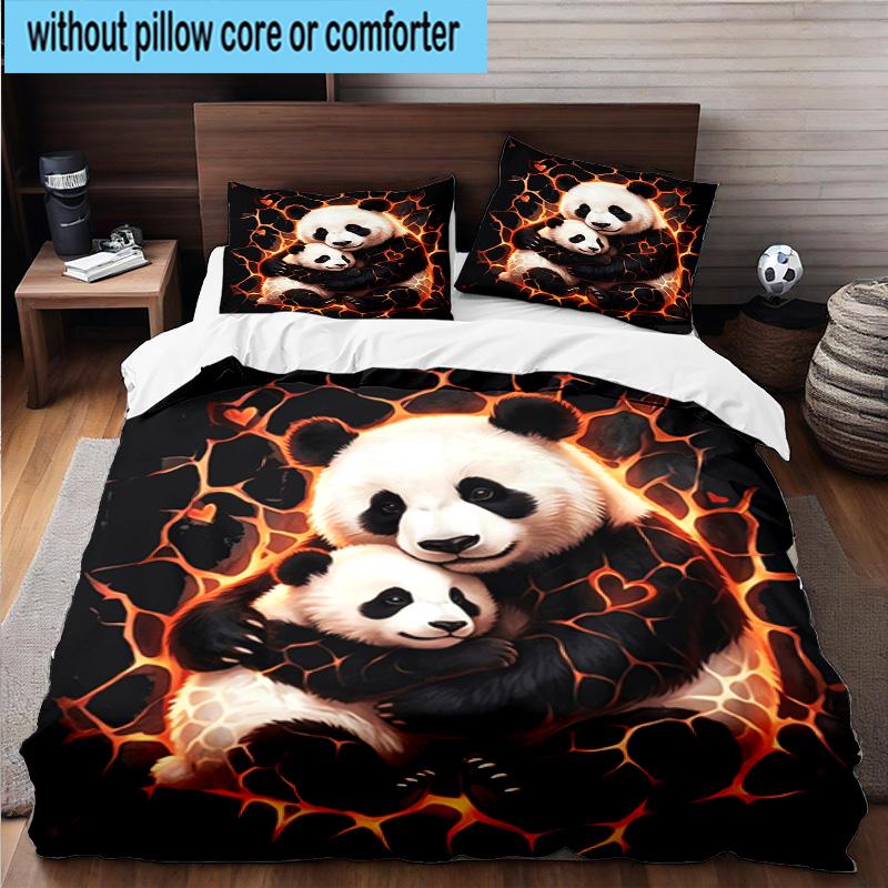 Colorful Panda Love 3pcs Bedding,Including 1pc Duvet Cover And 2pcs Pillowcases Perfect for Christmas,Ideal for Bedroom, Dormitory