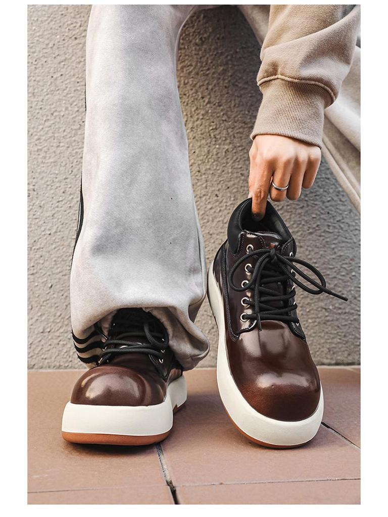 Men's Mid-Top Thick-Soled Height-Boost British Style Big-Head Bread Martin Boots 24076-J