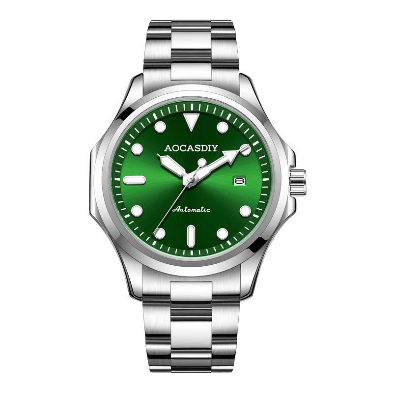 Brand Men's Automatic Skeleton Mechanical Waterproof Luminous Steel Strap Watch