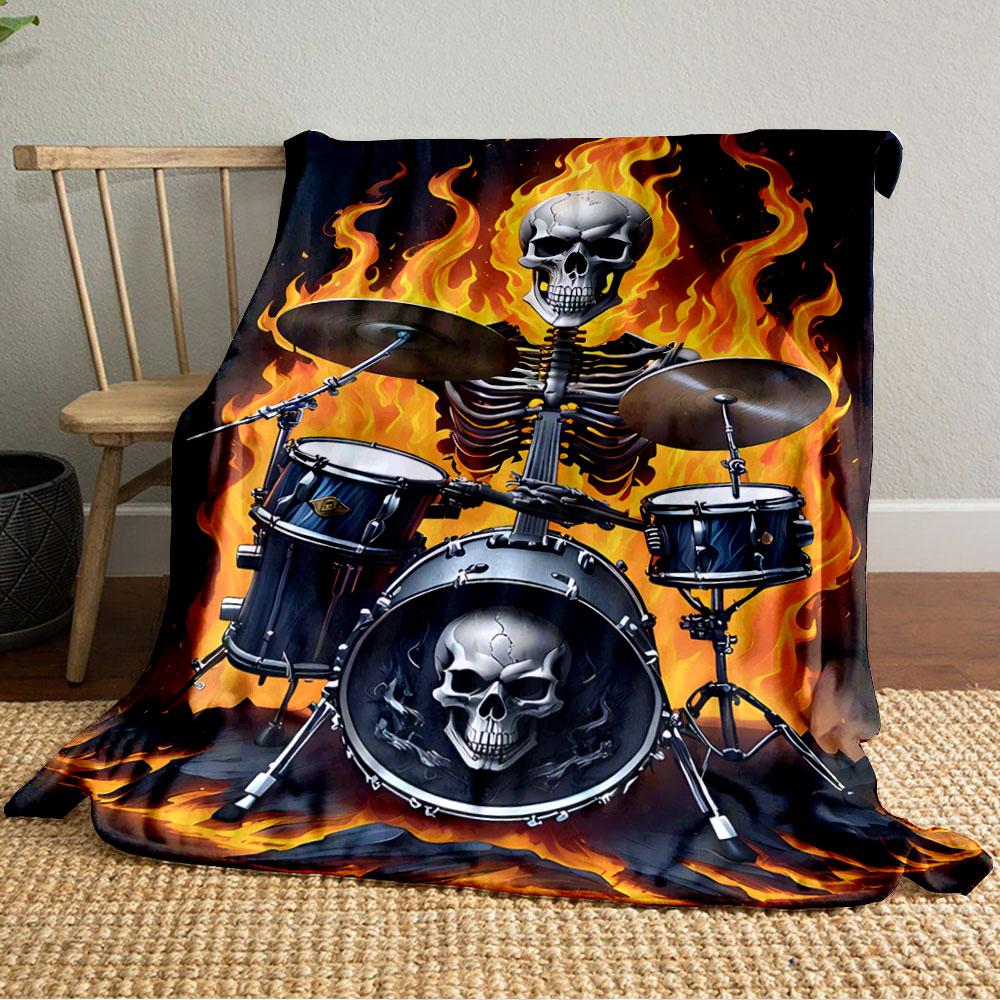 Skeleton Drummer on Fire Blanket for all seasons blanket lunch break throw gift