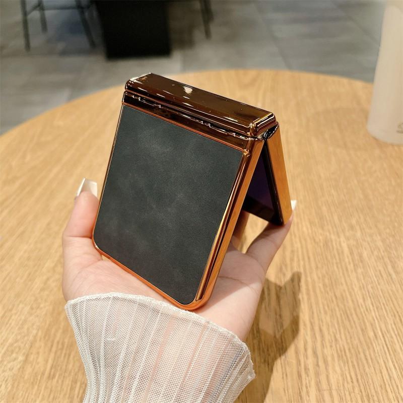 Z Flip 6/5 Phone Case Electroplated Vintage Leather Texture Hinge Cover Shockproof Protector
