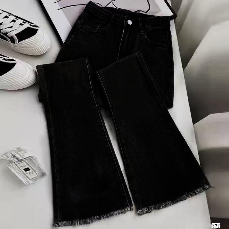 Women's Bestseller Retro Frayed Micro-Flare Jeans - High Waist, Slimming Stretch, Petite Fit for Spring & Autumn