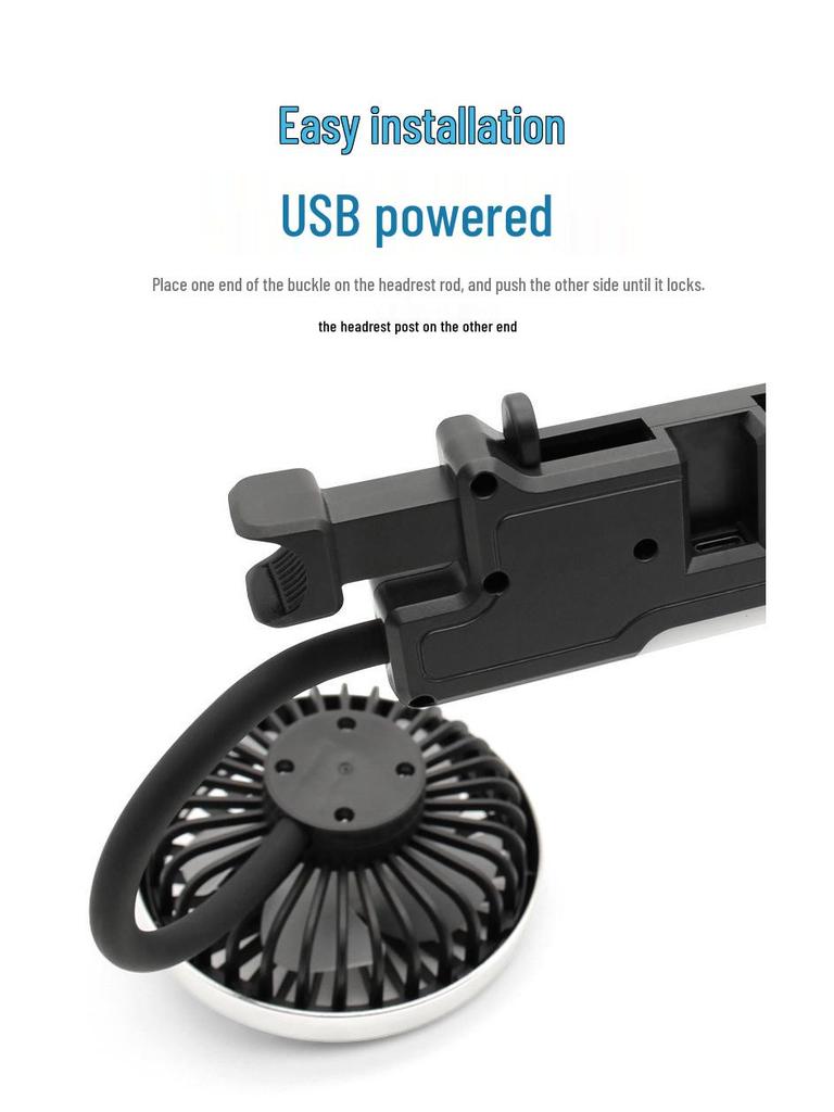 Dual-Head USB Rear Seat Fan for Car Cooling