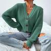 Women's V-Neck Long-Sleeve Knit Cardigan: Solid Color, Trendy, and Versatile Autumn/Winter Outerwear