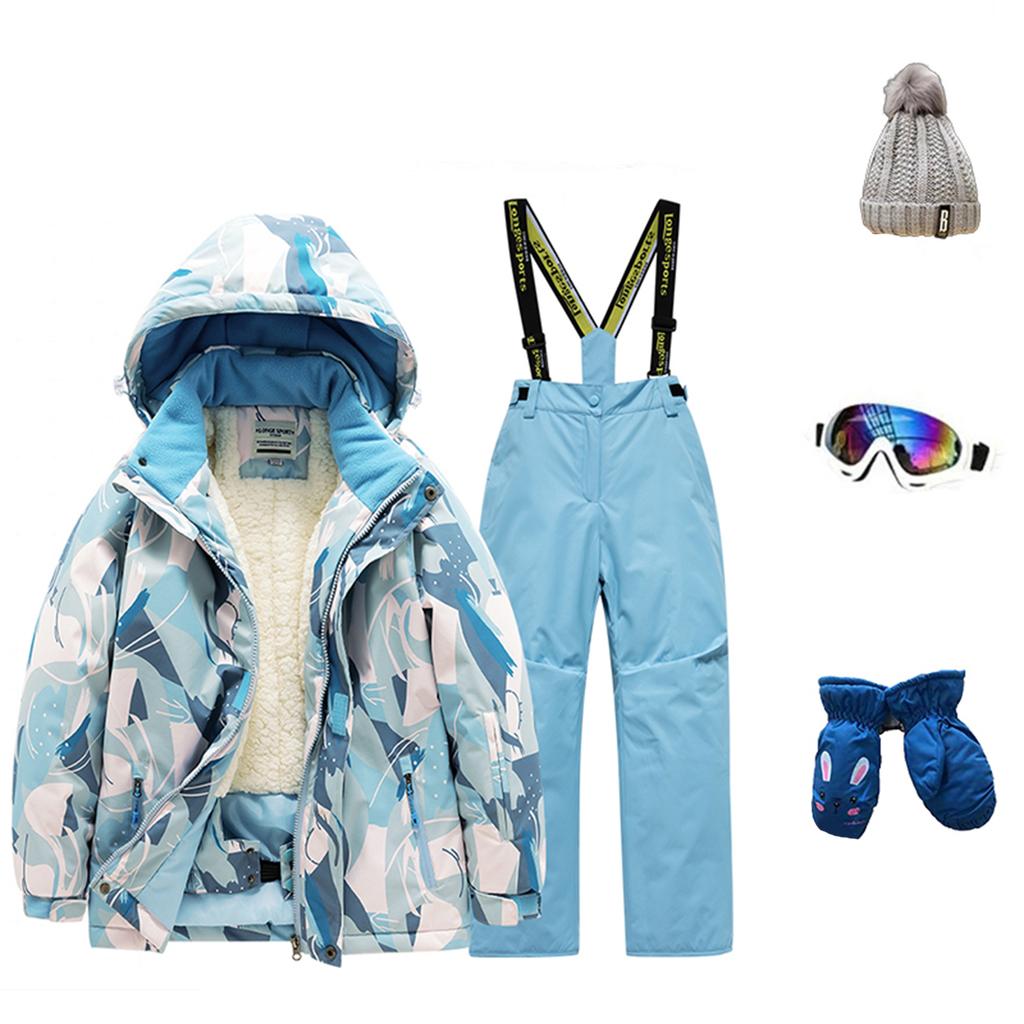 Children's Fashion Skiwear Set Boys' And Girls' Thickened Waterproof Thermal Ski Suit Five-Piece Outfit With Jacket And Trousers