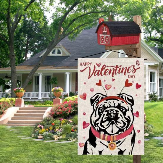 

Садовый флаг на День святого Валентина, собака-терьер, буквенный узор, флаг с собакой, двусторонний, годовщина свадьбы, двор, уличный декор A