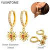 925 Sterling Silver Needle Vintage Square Round Pendant Earrings For Women Crystal Shell Geometric Earrings Fashion Jewelry