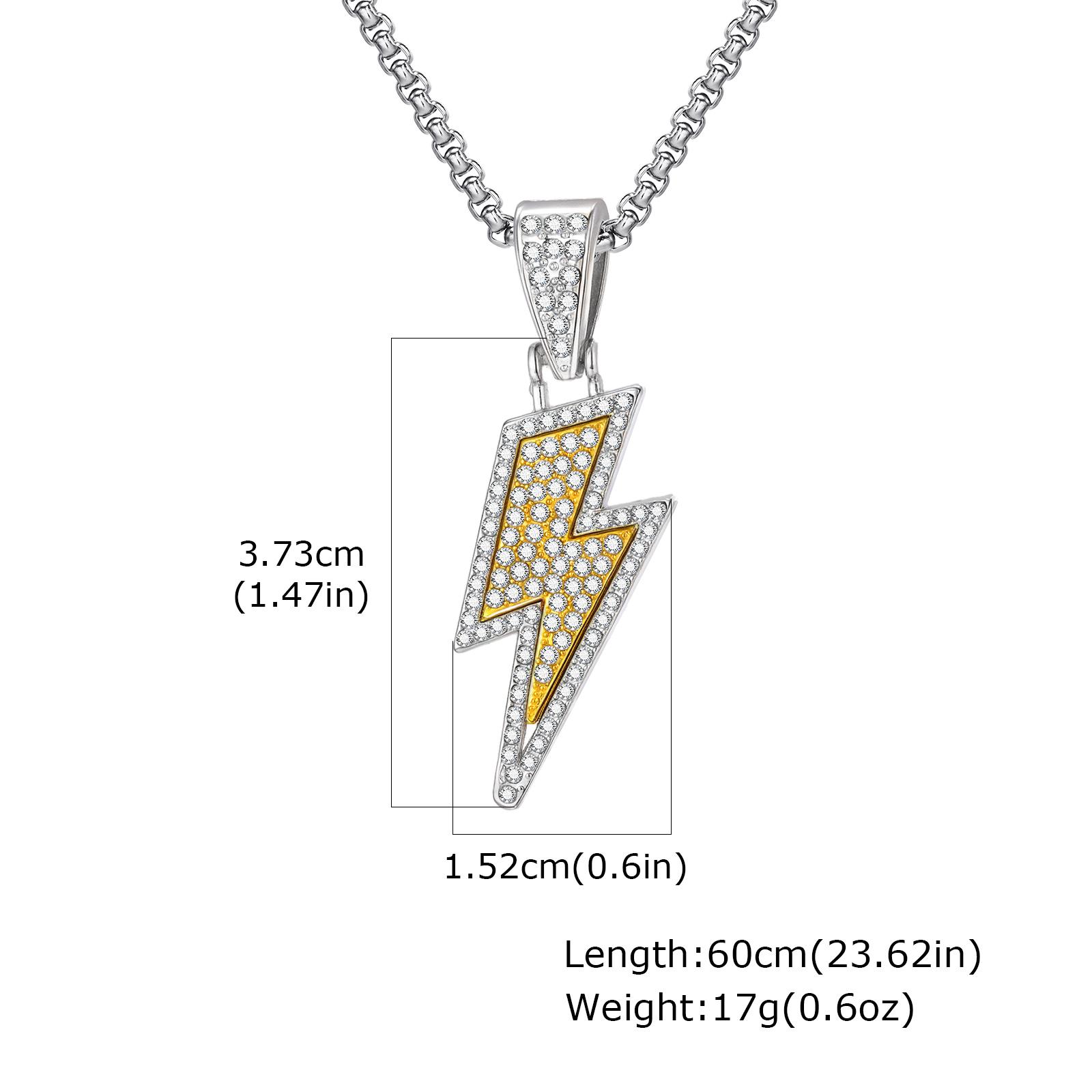 Hip Hop Shining Zircon Lightning Pendant Necklace for Men, Two-color Personality Pendant, Fashion Punk Rock Jewelry Gift