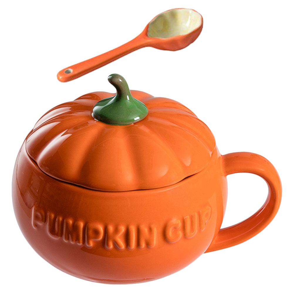 Vintage Coffee Mugs Cups with Lids Pumpkin Ceramic Milk Container Travel Espresso