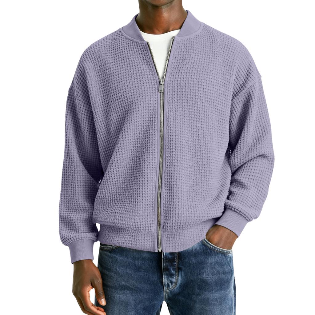 Men's Casual Zipper Stand Collar Long,Sleeve Lapel Jacket