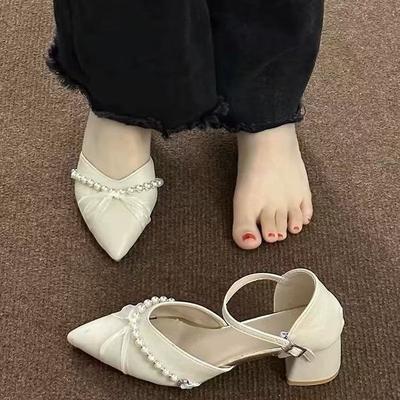 Temperament Light Luxury Internet Celebrity Explosion High Sense Fairy Style Thick Heel Pointed Hollow Versatile Skirt Single Shoes