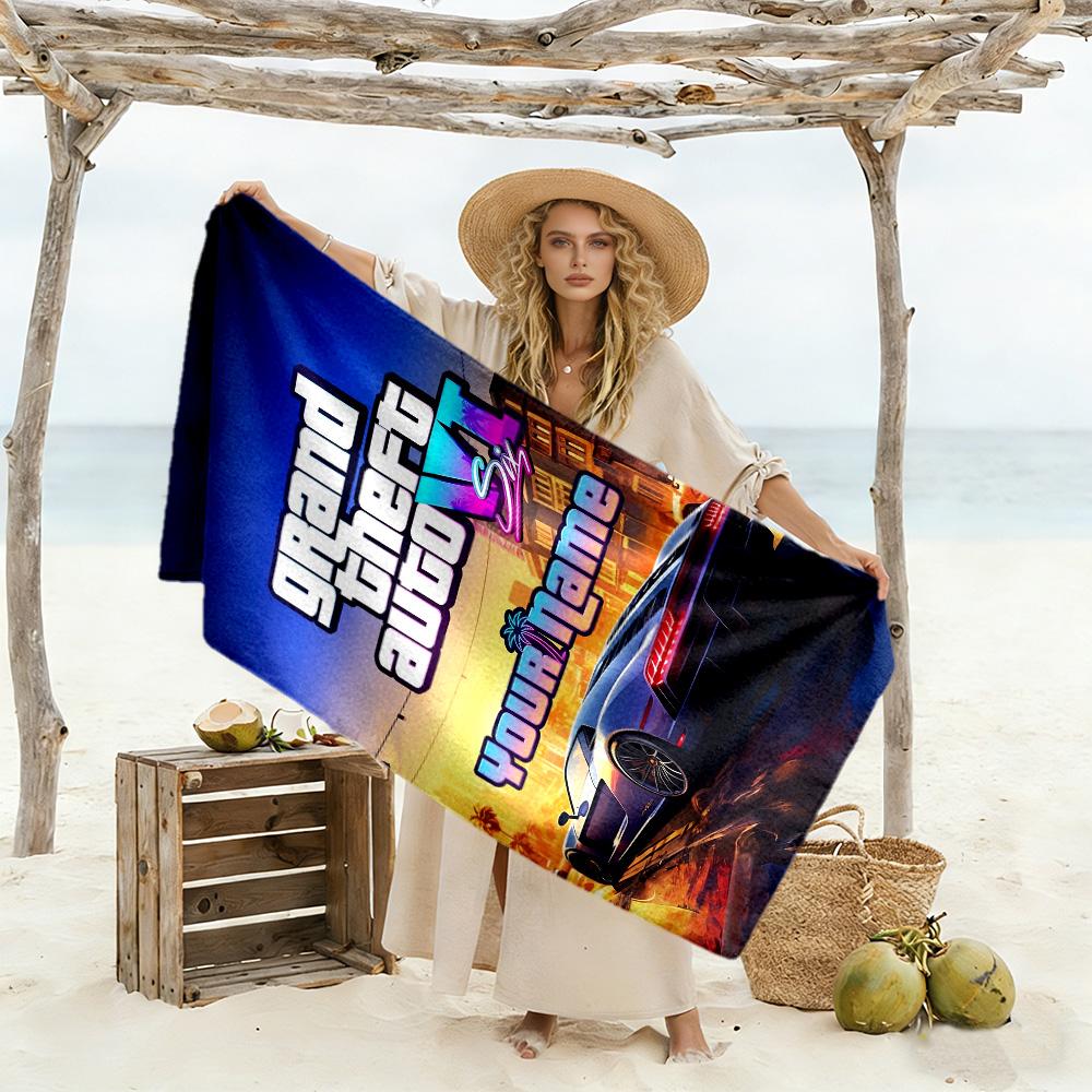 Grand Theft Auto Customizable Name Beach Towel High Absorbency & Quick-Dry Ideal for Travel Outdoor Swim Pool Yoga Surf Camping Hiking Gym Gift Holida