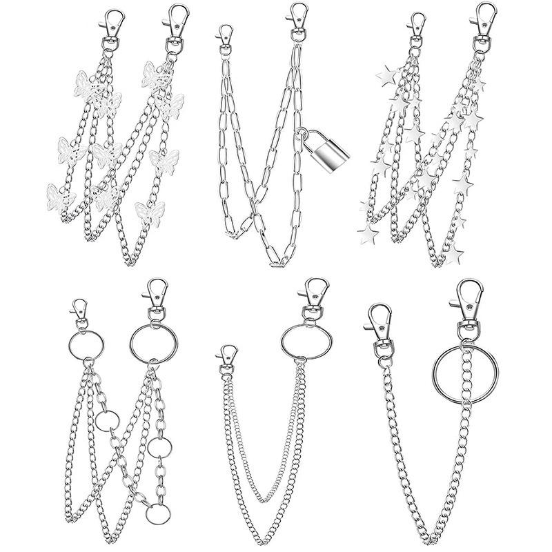 Europe and the United States hot-selling six-piece trouser chain, simple metal butterfly padlock versatile pendant trendy body chain