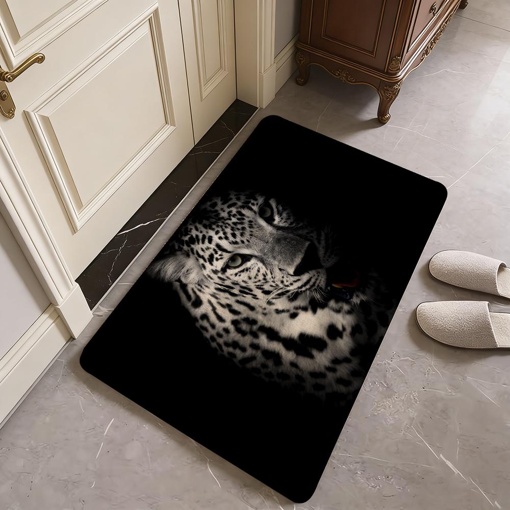 Animal Cool L-leopardS Fun Floor Mat Washable Absorbent Flannel Door Mat Non-Slip Indoor Floor Carpet