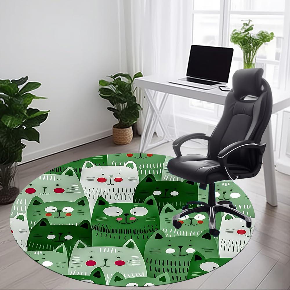 1pc Cat Pattern Office Round Area Rug, Under Office Chairs Bedroom Living Room Home Decor, Room Deco