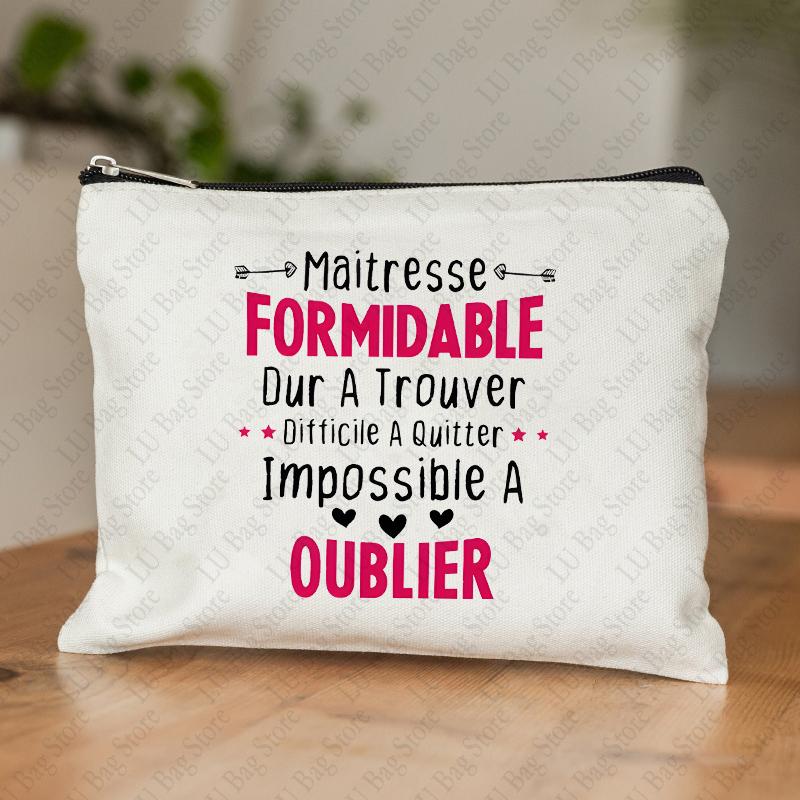 Teacher Theme Women Makeup Bag Maitresse Inspired Cosmetic Case with French Style Design Educational Motif Wallet Work or School