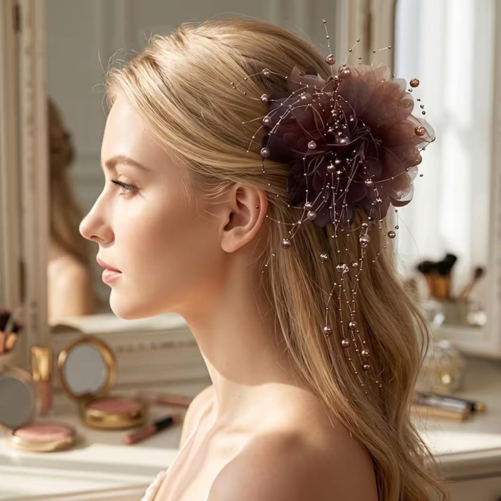 Melodio 2Pcs Flower Claw Clips for Women, Strong Hold Non-Slip Hair Clips for Thick & Thin Hair, Elegant Hair Accessories for Everyday Use & Parties