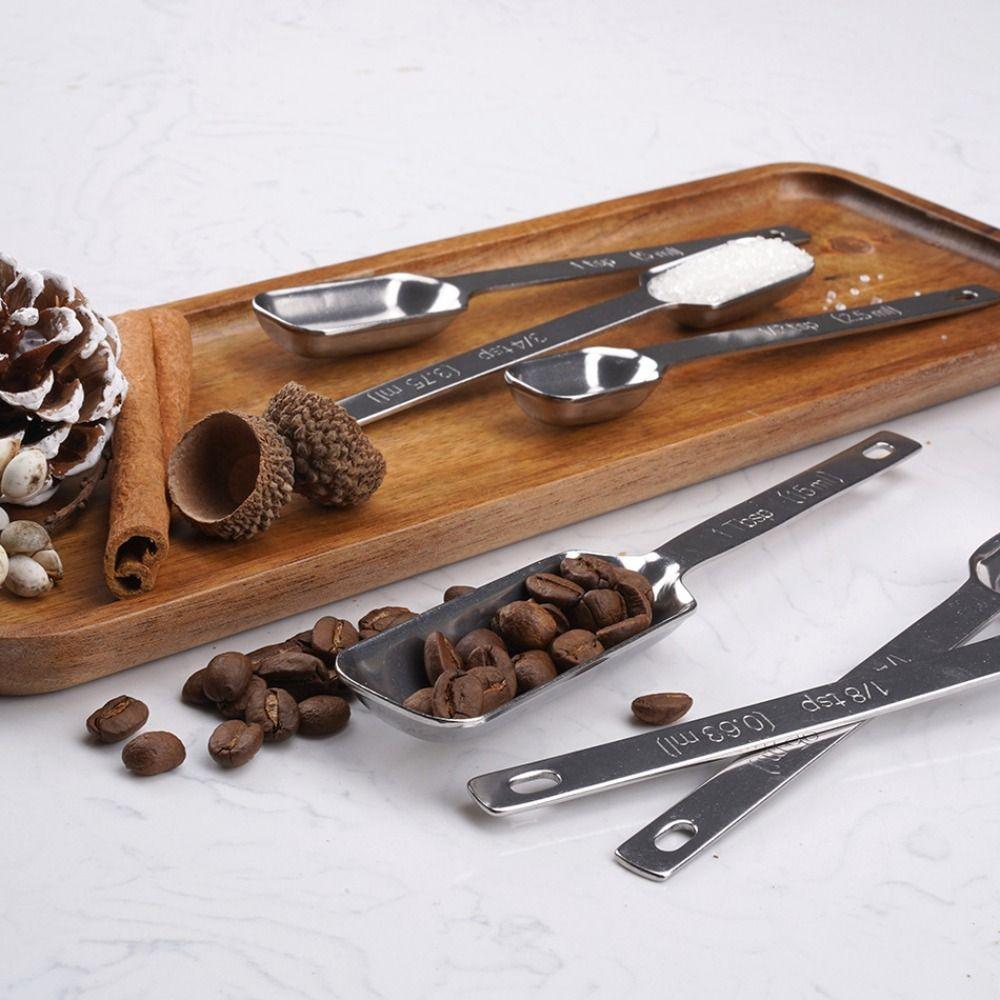 6pcs Rectangular Head Graduated Spoon with Scale Coffee Scoop Seasoning Spoon Measuring Spoons  Bar