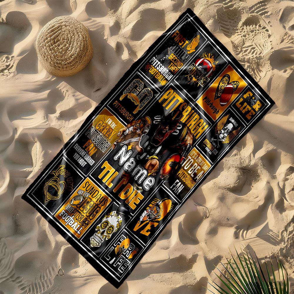 Pittsburgh Football Fan Benutzerdefinierter Name Strandtuch Weich Langlebig Schnelltrocknend Geeignet für Sport Reisen Schwimmen Yoga Badezimmer Strand Und Pool