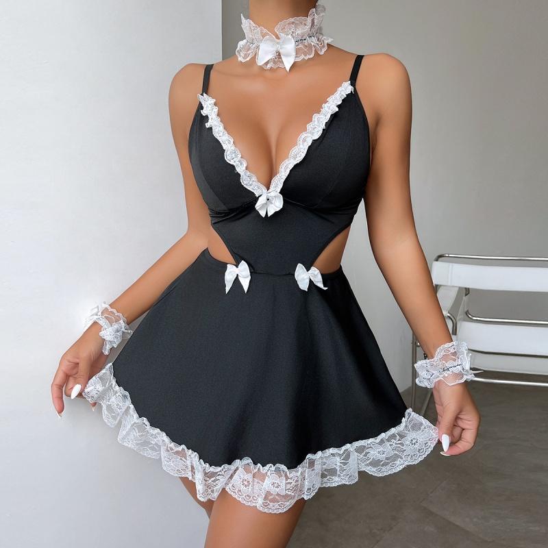 Women Sexy Lingerie Erotic Role Play Costume French Apron Maid Plunge Bra Cosplay Servant Lolita Hot Babydoll Dress Uniform 2024