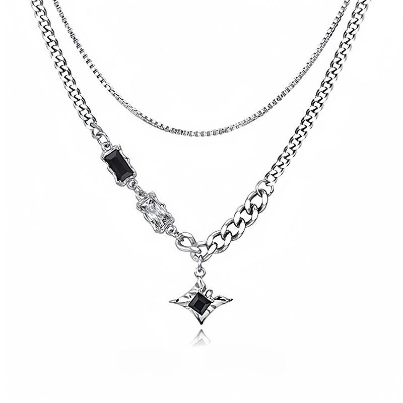 Mangxing Double-layer Cuban Necklace Male Niche Personality Design Light Luxury Ruffian Handsome Hip-hop Jewelry