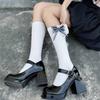 1 Pair Princess Style Dress Socks for Girl Calf Tube Frilly Socks Ballet Socks Ruffle Calf Socks with Bows Lace Top Sock