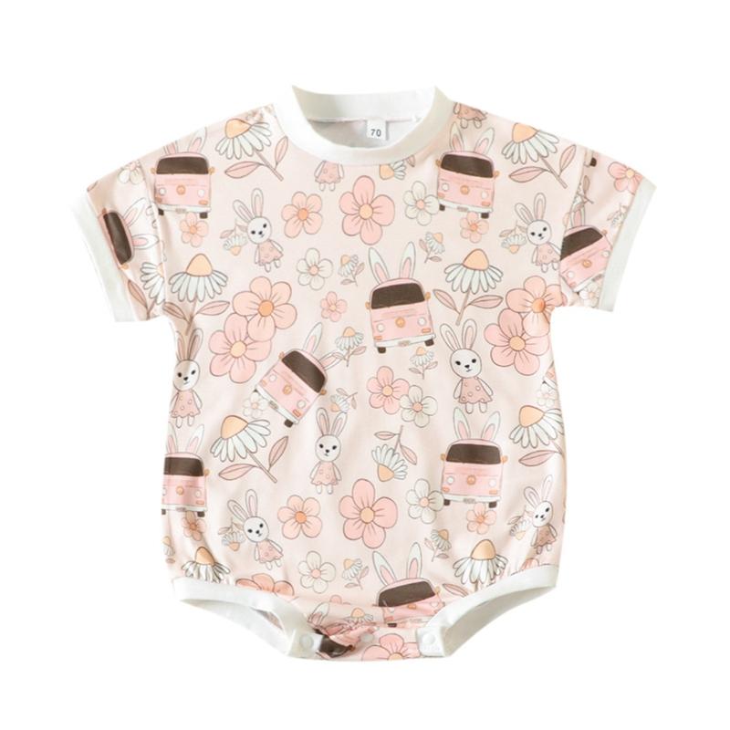 Baby Girl Jumpsuits Short Sleeve Bodysuits Summer One-piece Easter Cute Cartoon Print Cotton Newborn Baby Girl Clothes 0-24M