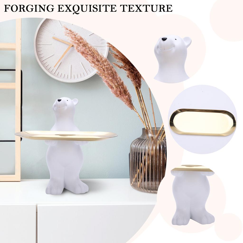 Polar Bear Key Holder Figurine Candy Sundries Resin Animal Sculpture Non-toxic Harmless Household Supplies for Home Living Room