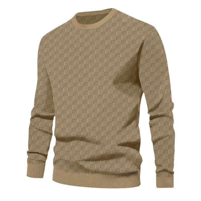 Men's Autumn/Winter Heavyweight Jacquard Checkered Crew Neck Long-Sleeved Sweater