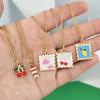 QMHJE Pendant Necklace Women Stainless Steel Strawberry Cherry Fish Lemon Slim Chain Choker Gold Waterproof