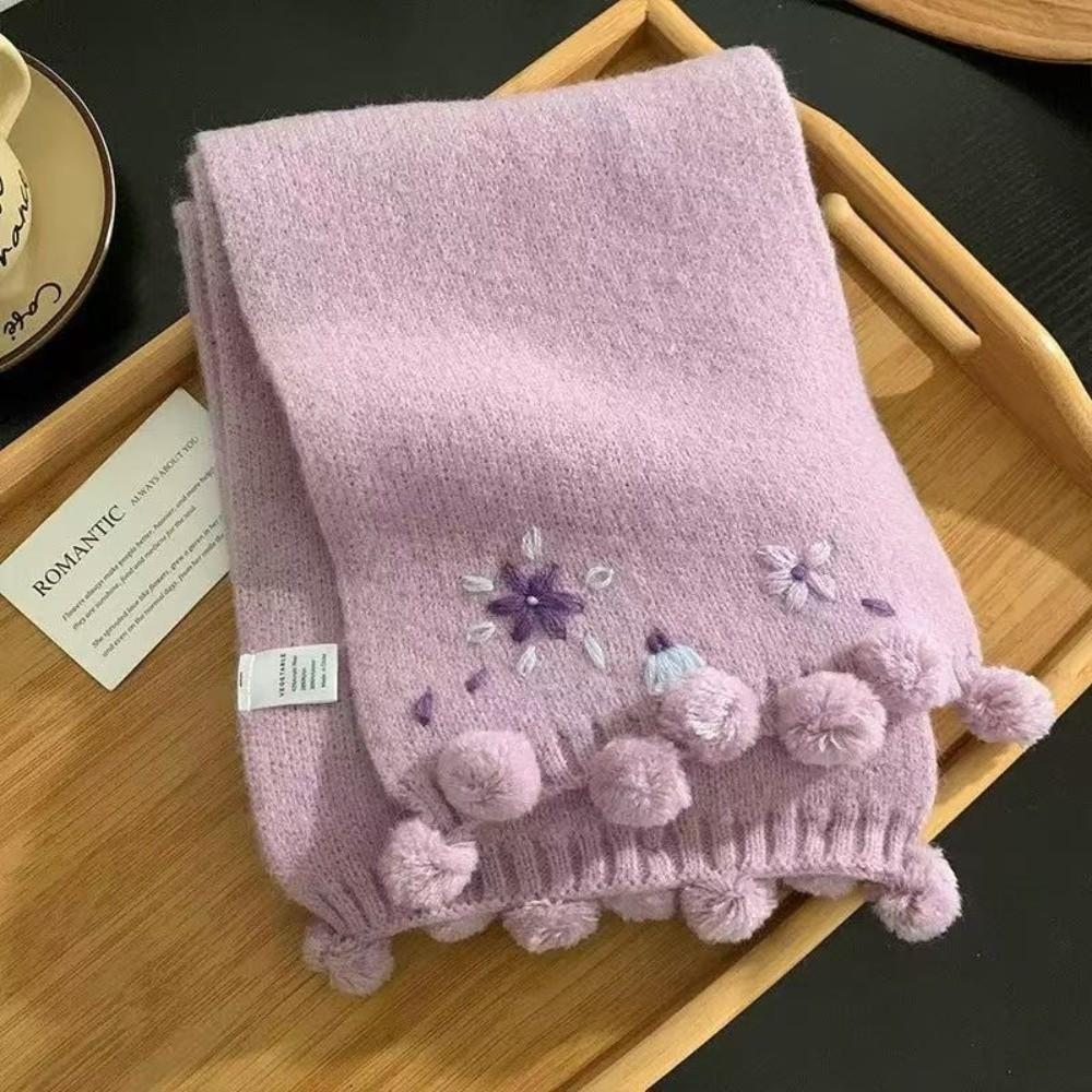 Polyester Blommigt Broderad Halsduk 180cm x 12cm Tjock Varm Halsvärmare För Kvinnor