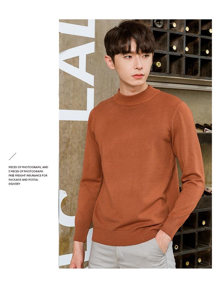 Semi-turtleneck Sweater Men's Soft Fit Knit Sweater Solid Color Casual Warm Long-sleeved Versatile Wool Bottoming Shirt Tide