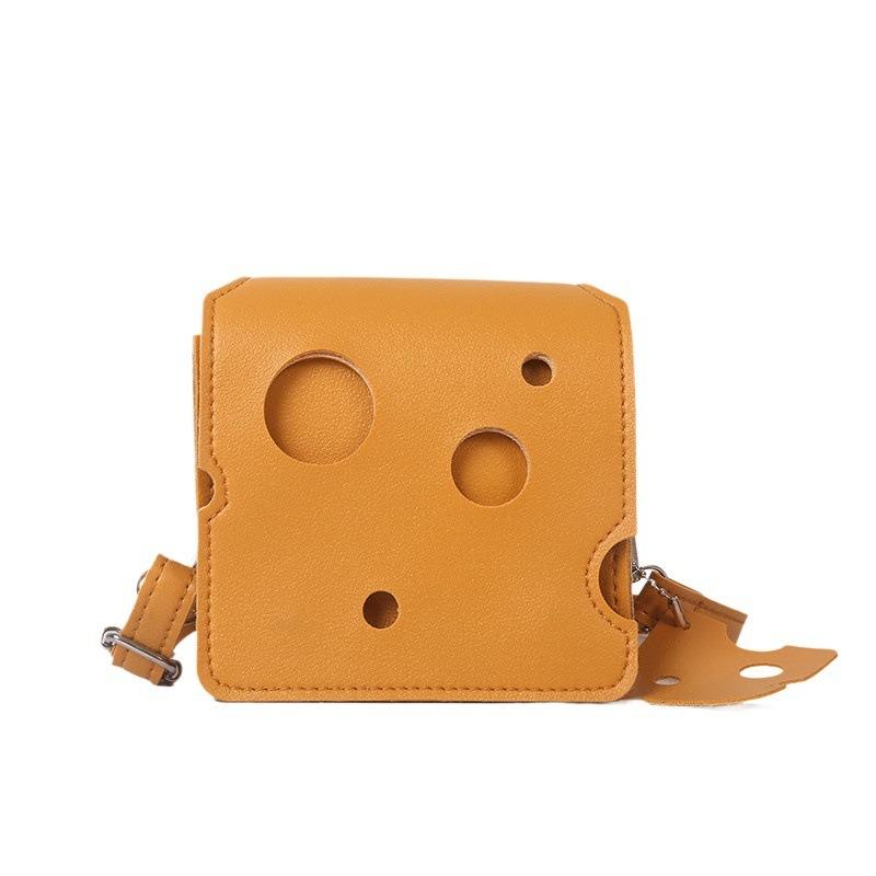 Small Square Bag with Niche Design New Trendy and Cute Mini Hole Cheese Triangle Lipstick Earphones Crossbody Loose Change