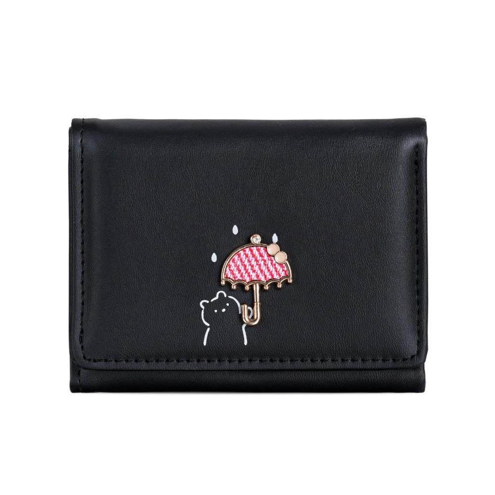Multi-card Slot Cartoon Short Wallet Solid Color Coin Purse Cute Three Fold Card Bag  Girl