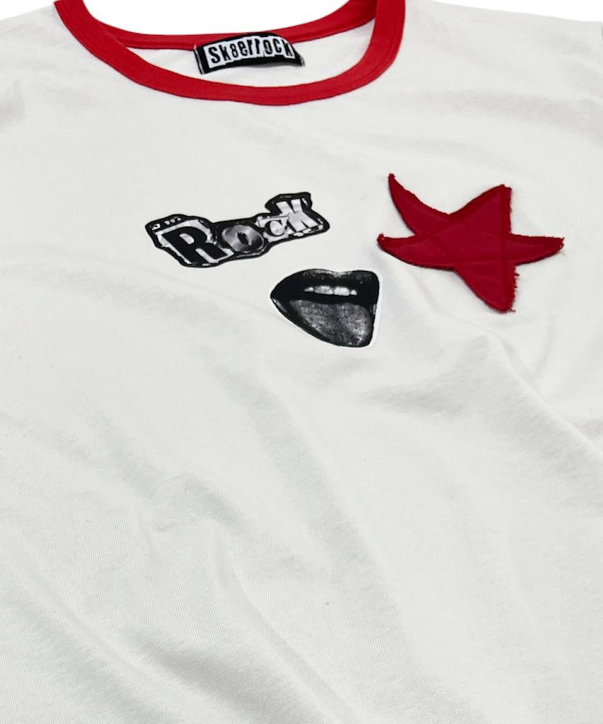 SK8ER ROCK Collage Star Ringer T-Shirt ((Ivory))