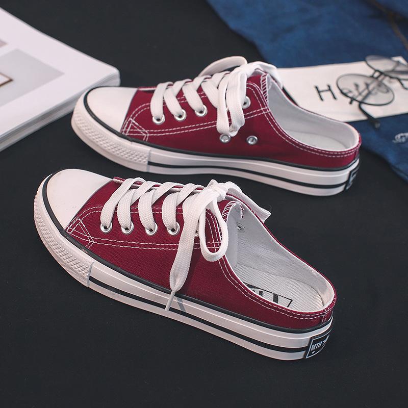 Summer casual low-top shallow-mouth canvas shoes half-tray women's cloth shoes lazy shoes student cloth shoes