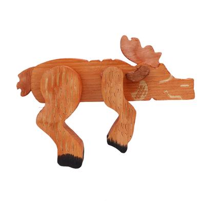 Wooden Deer Figurine Ornament Desktop Creative Wood Carving Craft Handcarved Deer Sculpture Home Decoration