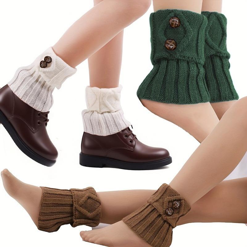 1 Pairs Autumn Winter Women'S Short Rhombus Flip 2 Button Foot Warmer Knitted Fabric Socks Fashion Boot Cover Leg Warmers