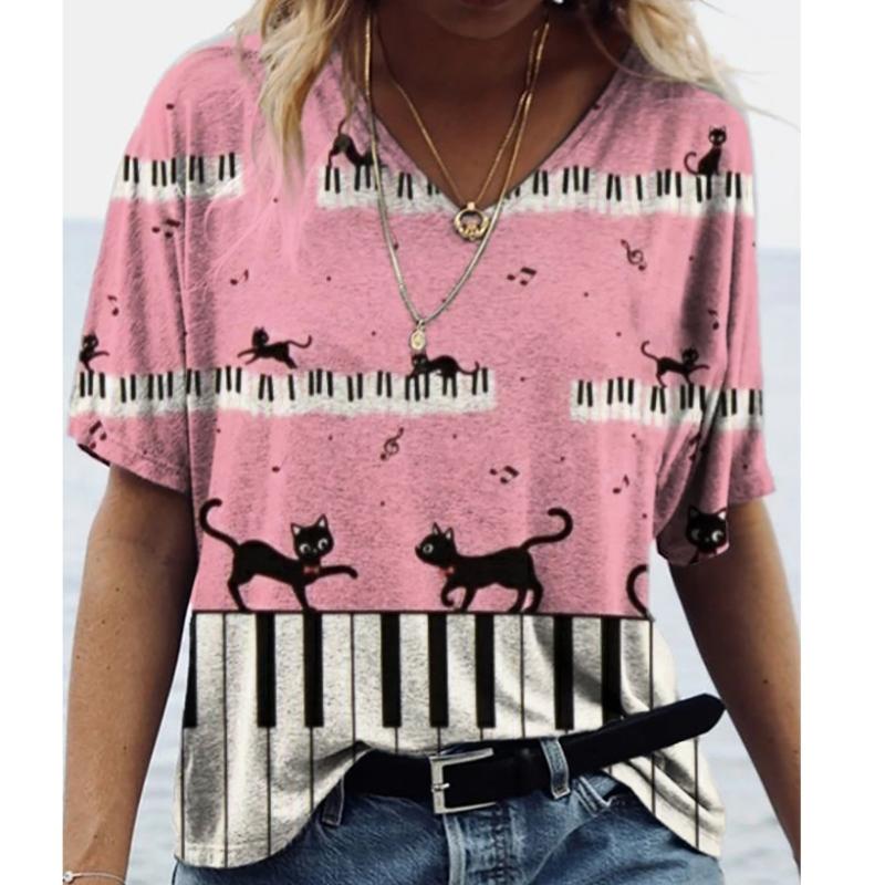 

Футболка женская с принтом, женская футболка, летняя футболка с коротким рукавом и v-образным вырезом, повседневный свободный топ, большой размер, женская уличная одежда, размер топа 6XL