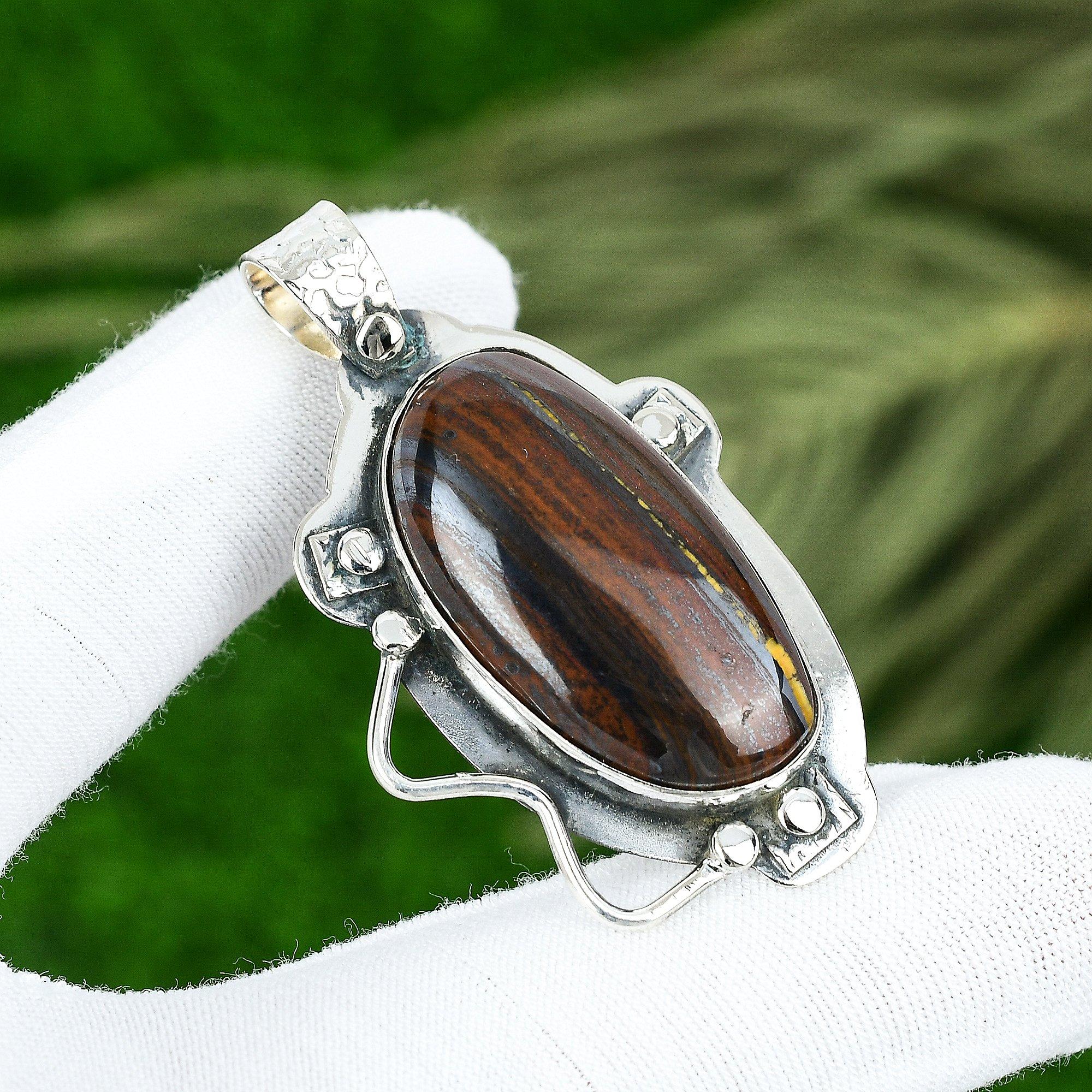 

Natural Iron Tiger Eye Gemstone Pendant 925 Sterling Silver Jewelry For Girls