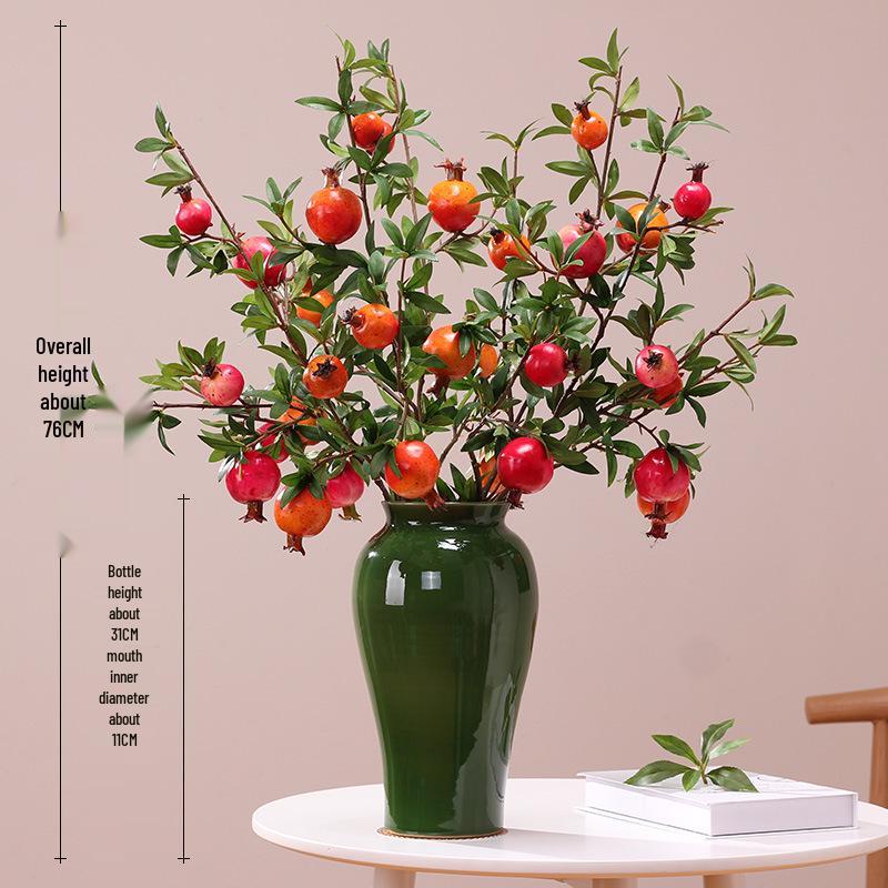 Artificial Pomegranate and Persimmon Fruit Flower Branch for Living Room or Entryway Decor