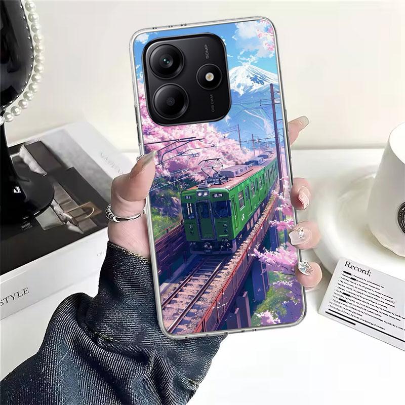 Retro Japanese Sakura Train Soft Phone Case For Xiaomi Redmi Note 15 14 14S 13 12 Pro Plus 12S 11 11S 11E 10 10S 11T 5G Fundas C