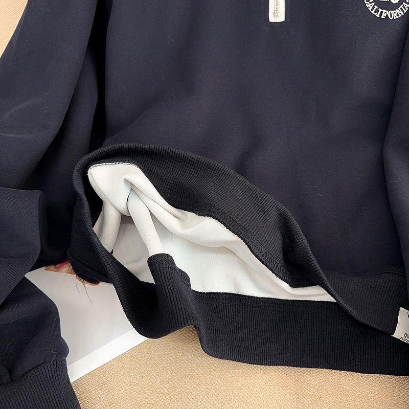 Women's Retro Embroidered Half-Zip Stand Collar Sweater - Autumn/Winter Plus Velvet Long Sleeve Pullover