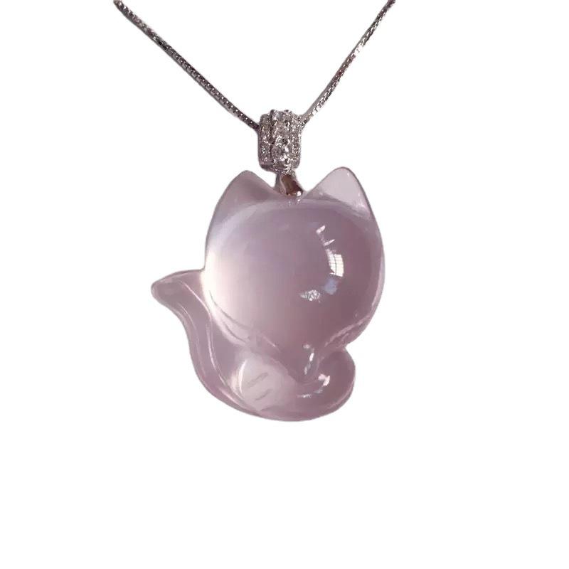 Pink Crystal Fox Pendant Necklace for Women, Pink Crystal Fox Fairy Sweater Chain, Fresh and Sweet Necklace